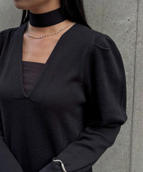 &g'aime(アンジェム)の「【&g'aime】2wayチョーカー付きニットワンピース 2-Way Choker Knit Dress(ワンピース・レディース・ブラック/グレイッシュベージュ/ブルー・FREE)」の12枚目の写真