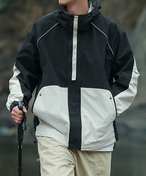 aimoha(アイモハ)の「ドルマンナイロンシェルジャケット/Dolman nylon shell jacket(ナイロンジャケット・メンズ・ブラック×ホワイト・LARGE/X-LARGE/MEDIUM)」の1枚目の写真