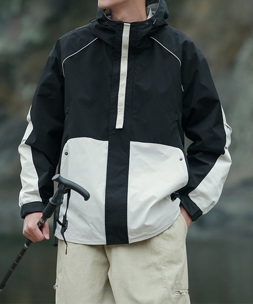 aimoha(アイモハ)の「ドルマンナイロンシェルジャケット/Dolman nylon shell jacket(ナイロンジャケット・メンズ・ブラック×ホワイト・LARGE/X-LARGE/MEDIUM)」の4枚目の写真
