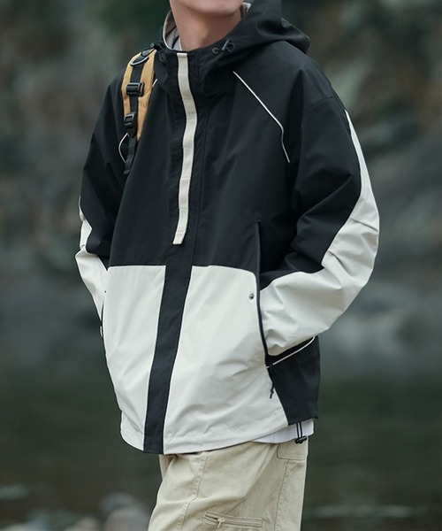 aimoha(アイモハ)の「ドルマンナイロンシェルジャケット/Dolman nylon shell jacket(ナイロンジャケット・メンズ・ブラック×ホワイト・LARGE/X-LARGE/MEDIUM)」の5枚目の写真