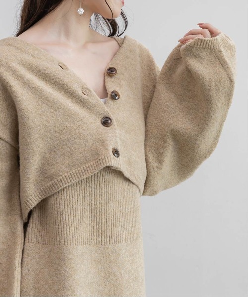 RANDA(ランダ)の「カーディガンセットミニワンピース(ワンピース・レディース・グレー/アイボリー/ベージュ・0/1)」の6枚目の写真