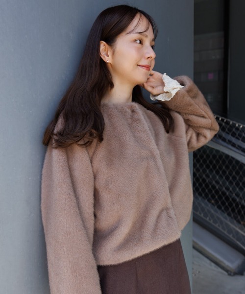 flower（フラワー）の「コンパクトファーコート（ノーカラーコート・レディース・ホワイト/ブラウン・FREE）」の22枚目の写真