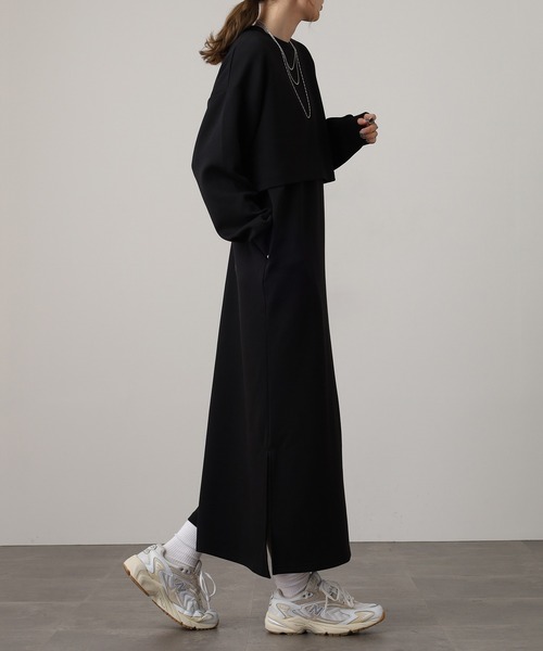 OMNES(オムネス)の「ダンボールニット ショートプルオーバー Vネックジャンスカセット(ワンピース・レディース・ブラック/アイボリー/カーキ/モカ・FREE)」の13枚目の写真