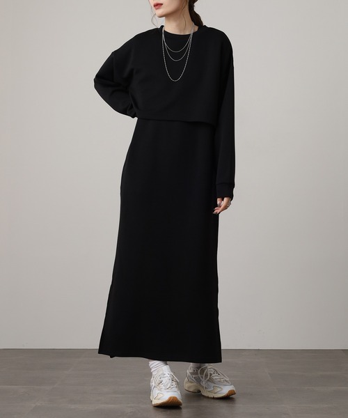 OMNES(オムネス)の「ダンボールニット ショートプルオーバー Vネックジャンスカセット(ワンピース・レディース・ブラック/アイボリー/カーキ/モカ・FREE)」の11枚目の写真