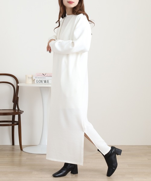 OMNES(オムネス)の「ダンボールニット ショートプルオーバー Vネックジャンスカセット(ワンピース・レディース・ブラック/アイボリー/カーキ/モカ・FREE)」の6枚目の写真