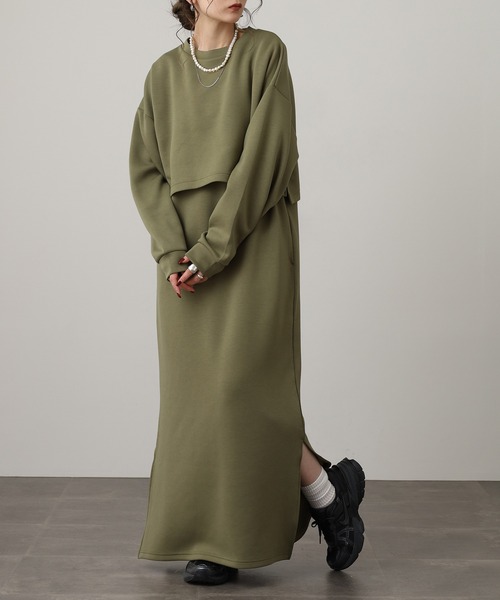 OMNES(オムネス)の「ダンボールニット ショートプルオーバー Vネックジャンスカセット(ワンピース・レディース・ブラック/アイボリー/カーキ/モカ・FREE)」の18枚目の写真