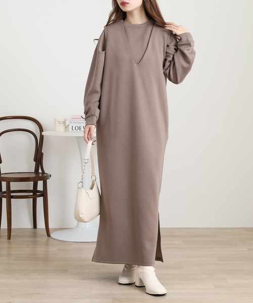 OMNES(オムネス)の「ダンボールニット ショートプルオーバー Vネックジャンスカセット(ワンピース・レディース・ブラック/アイボリー/カーキ/モカ・FREE)」の15枚目の写真