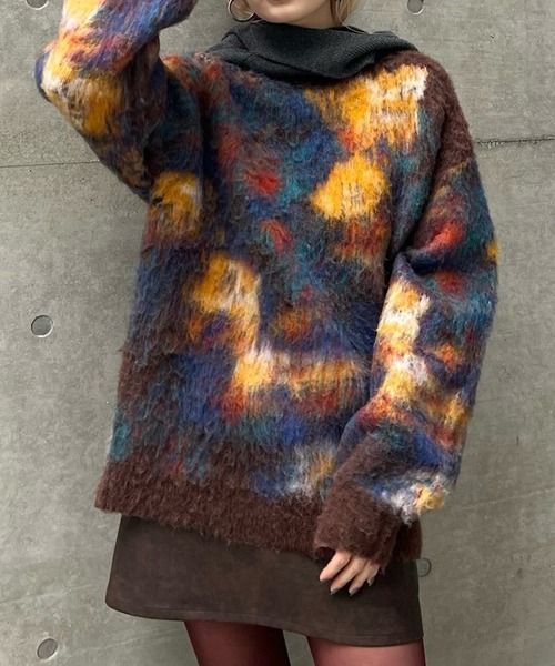 トップス WILTED FLOWER MOHAIR JACQUARD KNIT TOP WILTED FLOWER MOHAIR JACQUARD KNIT TOP