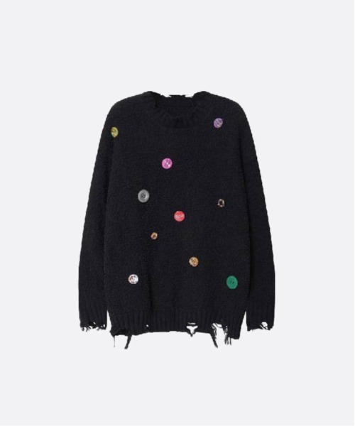 Colored Button Broken Sweater