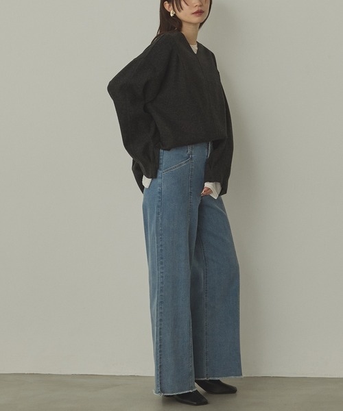 hunch（ハンチ）の「圧縮ニットソー Vネック コクーンニット（ニット/セーター・レディース・ダークブラウン/ベージュ/チャコール・FREE）」の12枚目の写真