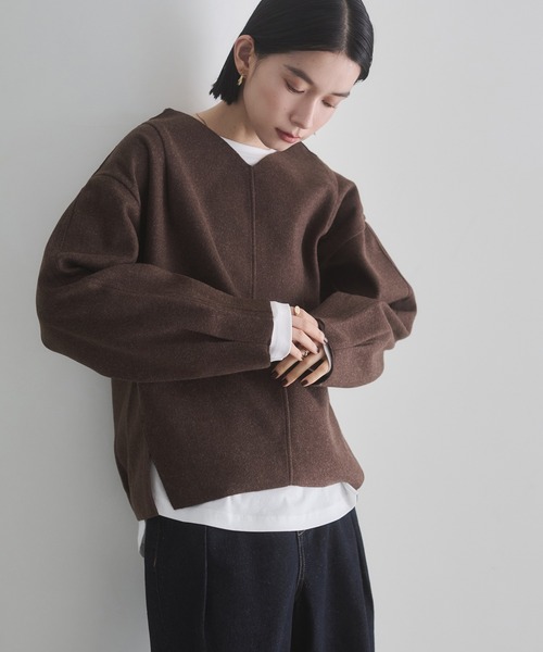 hunch（ハンチ）の「圧縮ニットソー Vネック コクーンニット（ニット/セーター・レディース・ダークブラウン/ベージュ/チャコール・FREE）」の14枚目の写真