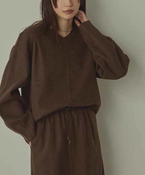 hunch（ハンチ）の「圧縮ニットソー Vネック コクーンニット（ニット/セーター・レディース・ダークブラウン/ベージュ/チャコール・FREE）」の17枚目の写真