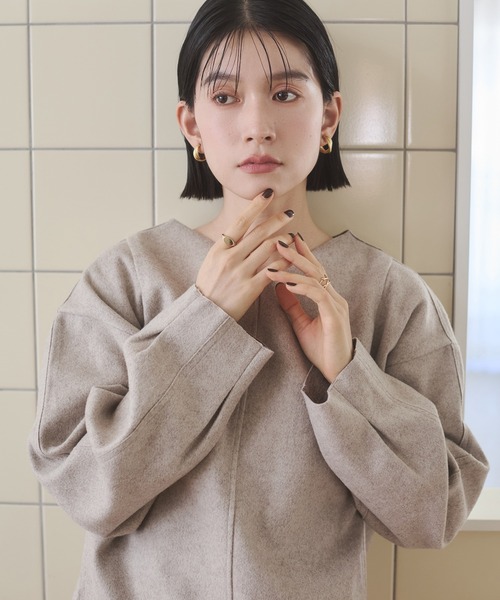 hunch（ハンチ）の「圧縮ニットソー Vネック コクーンニット（ニット/セーター・レディース・ダークブラウン/ベージュ/チャコール・FREE）」の22枚目の写真