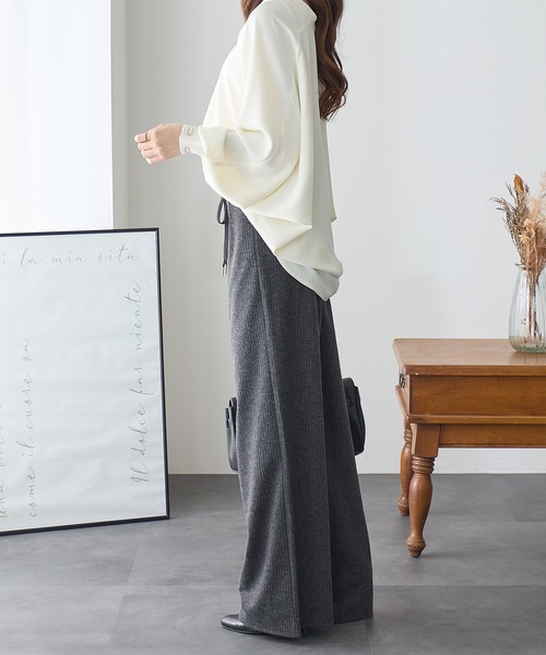 ReDial(リダイアル)の「ウォームスドロストワイドパンツ(その他パンツ・レディース・アイボリー/ブラック/ストライプ/モカ・M/L/LL/3L)」の10枚目の写真