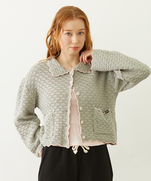 MILKFED.（ミルクフェド）の「OPEN COLLAR CONTRAST TRIM KNIT CARDIGAN（カーディガン/ボレロ・レディース・グレー/オフホワイト/ブラック・ONE SIZE）」の3枚目の写真