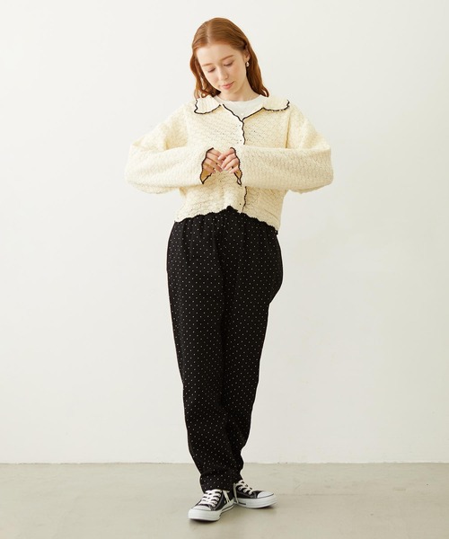 MILKFED.（ミルクフェド）の「OPEN COLLAR CONTRAST TRIM KNIT CARDIGAN（カーディガン/ボレロ・レディース・グレー/オフホワイト/ブラック・ONE SIZE）」の7枚目の写真
