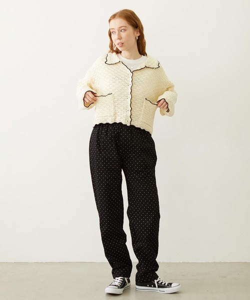 MILKFED.（ミルクフェド）の「OPEN COLLAR CONTRAST TRIM KNIT CARDIGAN（カーディガン/ボレロ・レディース・グレー/オフホワイト/ブラック・ONE SIZE）」の6枚目の写真