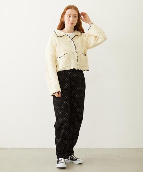 MILKFED.（ミルクフェド）の「OPEN COLLAR CONTRAST TRIM KNIT CARDIGAN（カーディガン/ボレロ・レディース・グレー/オフホワイト/ブラック・ONE SIZE）」の8枚目の写真