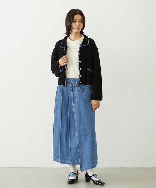 MILKFED.（ミルクフェド）の「OPEN COLLAR CONTRAST TRIM KNIT CARDIGAN（カーディガン/ボレロ・レディース・グレー/オフホワイト/ブラック・ONE SIZE）」の13枚目の写真