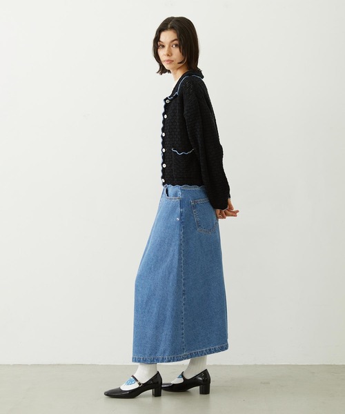 MILKFED.（ミルクフェド）の「OPEN COLLAR CONTRAST TRIM KNIT CARDIGAN（カーディガン/ボレロ・レディース・グレー/オフホワイト/ブラック・ONE SIZE）」の14枚目の写真
