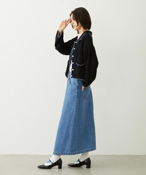 MILKFED.（ミルクフェド）の「OPEN COLLAR CONTRAST TRIM KNIT CARDIGAN（カーディガン/ボレロ・レディース・グレー/オフホワイト/ブラック・ONE SIZE）」の15枚目の写真