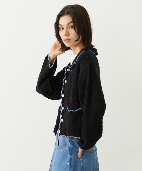 MILKFED.（ミルクフェド）の「OPEN COLLAR CONTRAST TRIM KNIT CARDIGAN（カーディガン/ボレロ・レディース・グレー/オフホワイト/ブラック・ONE SIZE）」の11枚目の写真