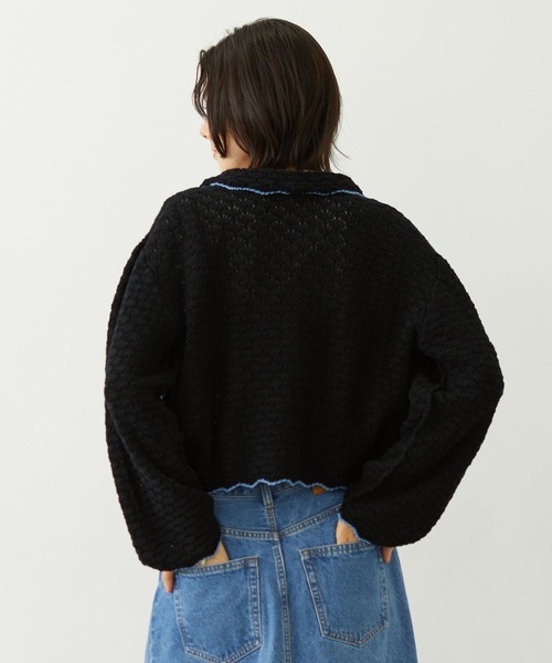 MILKFED.（ミルクフェド）の「OPEN COLLAR CONTRAST TRIM KNIT CARDIGAN（カーディガン/ボレロ・レディース・グレー/オフホワイト/ブラック・ONE SIZE）」の12枚目の写真