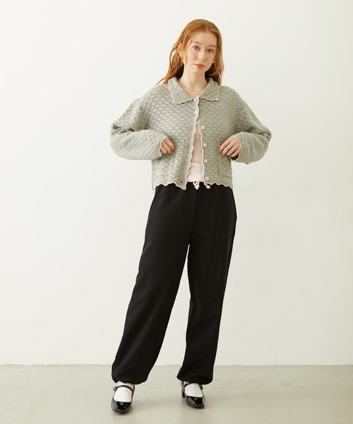 MILKFED.（ミルクフェド）の「OPEN COLLAR CONTRAST TRIM KNIT CARDIGAN（カーディガン/ボレロ・レディース・グレー/オフホワイト/ブラック・ONE SIZE）」の19枚目の写真