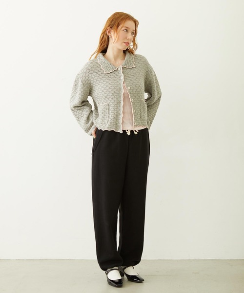 MILKFED.（ミルクフェド）の「OPEN COLLAR CONTRAST TRIM KNIT CARDIGAN（カーディガン/ボレロ・レディース・グレー/オフホワイト/ブラック・ONE SIZE）」の20枚目の写真