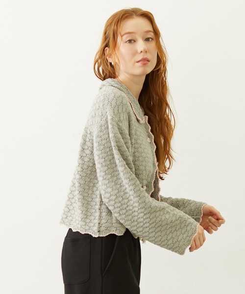 MILKFED.（ミルクフェド）の「OPEN COLLAR CONTRAST TRIM KNIT CARDIGAN（カーディガン/ボレロ・レディース・グレー/オフホワイト/ブラック・ONE SIZE）」の18枚目の写真