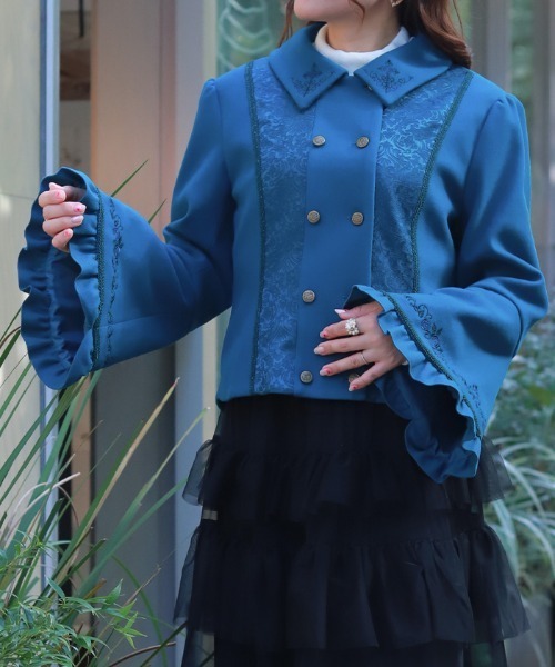 セール】刺繍入ジャカード切替コート（ピーコート）｜axes femme