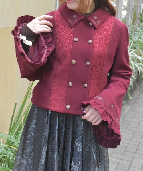 axes femme(アクシーズファム)の「刺繍入ジャカード切替コート(ピーコート・レディース・ワイン/ブラック/ブルーグリーン・MEDIUM)」の3枚目の写真