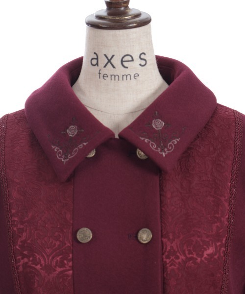 刺繍入ジャカード切替コート黒 Lサイズ オンライン限定(完売) セール】刺繍入ジャカード切替コート（ピーコート）｜axes femme