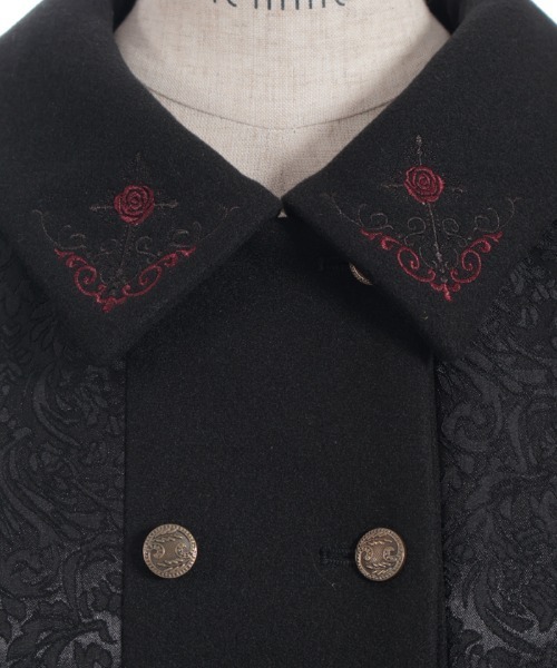 セール】刺繍入ジャカード切替コート（ピーコート）｜axes femme