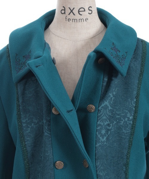 axes femme(アクシーズファム)の「刺繍入ジャカード切替コート(ピーコート・レディース・ワイン/ブラック/ブルーグリーン・MEDIUM)」の20枚目の写真
