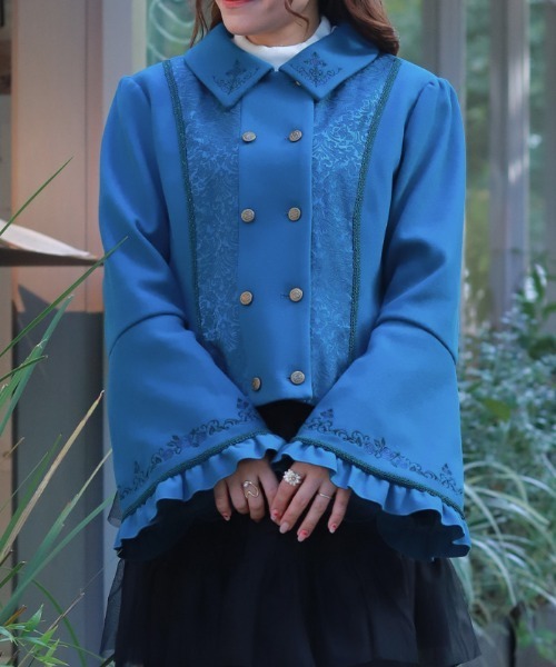 axes femme(アクシーズファム)の「刺繍入ジャカード切替コート(ピーコート・レディース・ワイン/ブラック/ブルーグリーン・MEDIUM)」の4枚目の写真