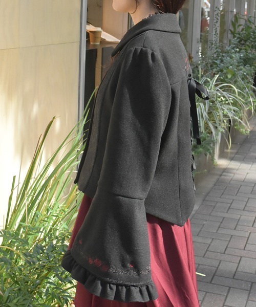 axes femme(アクシーズファム)の「刺繍入ジャカード切替コート(ピーコート・レディース・ワイン/ブラック/ブルーグリーン・MEDIUM)」の5枚目の写真