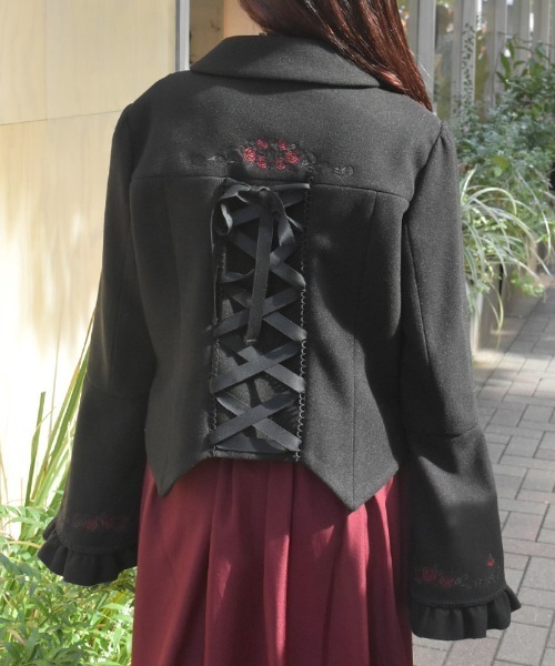 axes femme(アクシーズファム)の「刺繍入ジャカード切替コート(ピーコート・レディース・ワイン/ブラック/ブルーグリーン・MEDIUM)」の6枚目の写真