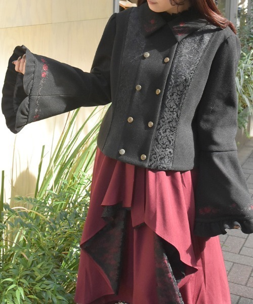 axes femme(アクシーズファム)の「刺繍入ジャカード切替コート(ピーコート・レディース・ワイン/ブラック/ブルーグリーン・MEDIUM)」の7枚目の写真