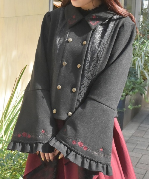 axes femme(アクシーズファム)の「刺繍入ジャカード切替コート(ピーコート・レディース・ワイン/ブラック/ブルーグリーン・MEDIUM)」の8枚目の写真