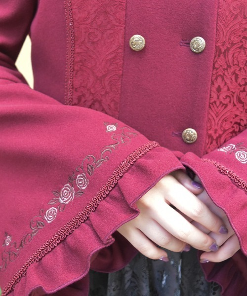 axes femme(アクシーズファム)の「刺繍入ジャカード切替コート(ピーコート・レディース・ワイン/ブラック/ブルーグリーン・MEDIUM)」の9枚目の写真