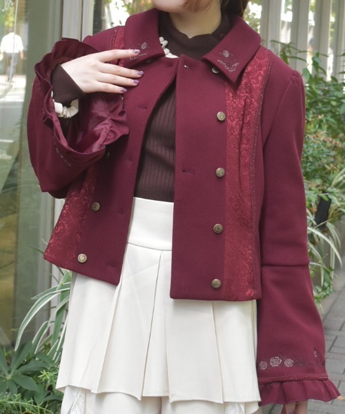 axes femme(アクシーズファム)の「刺繍入ジャカード切替コート(ピーコート・レディース・ワイン/ブラック/ブルーグリーン・MEDIUM)」の12枚目の写真