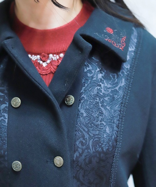 axes femme(アクシーズファム)の「刺繍入ジャカード切替コート(ピーコート・レディース・ワイン/ブラック/ブルーグリーン・MEDIUM)」の15枚目の写真