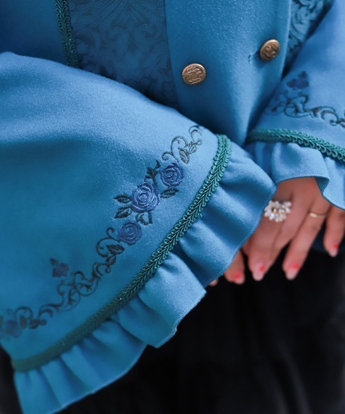 axes femme(アクシーズファム)の「刺繍入ジャカード切替コート(ピーコート・レディース・ワイン/ブラック/ブルーグリーン・MEDIUM)」の16枚目の写真