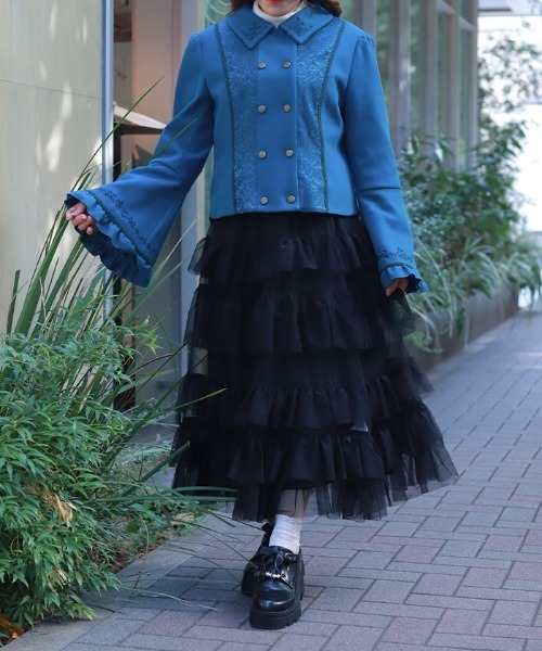 axes femme(アクシーズファム)の「刺繍入ジャカード切替コート(ピーコート・レディース・ワイン/ブラック/ブルーグリーン・MEDIUM)」の17枚目の写真