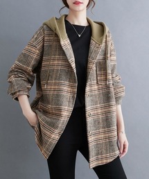 ONEP STAR（ワンピスター）の「フード付きチェック柄シャツジャケット（カバーオール）」