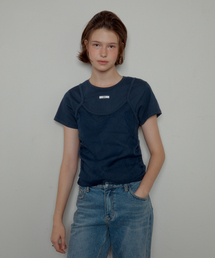 BUSTIER LAYERED T-SHIRT_NAVY