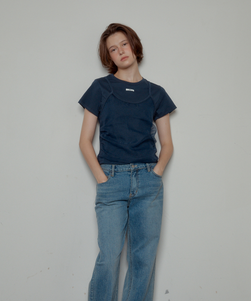 LETERIE(レテリー)の「BUSTIER LAYERED T-SHIRT_NAVY(Tシャツ/カットソー・レディース・ネイビー・FREE)」の2枚目の写真