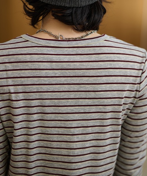 LAULEN(ローレン)の「crew neck border tops /配色クルーネック長袖ボーダートップス(Tシャツ/カットソー・レディース・ネイビー/ブラック×ホワイト/ブルー/グレー・FREE)」の12枚目の写真