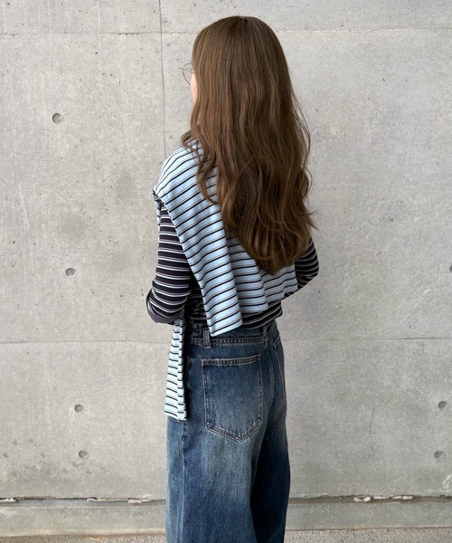 LAULEN(ローレン)の「crew neck border tops /配色クルーネック長袖ボーダートップス(Tシャツ/カットソー・レディース・ネイビー/ブラック×ホワイト/ブルー/グレー・FREE)」の6枚目の写真